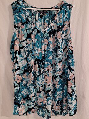 Women Roaman SLEEVELESS ANGELINA TUNIC Tank Top 28W Blouse Navy Summer Floral